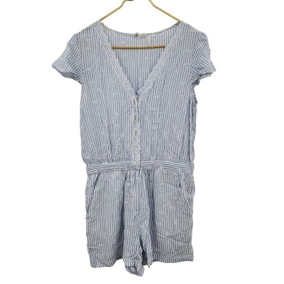 Floreat  By Anthropologie Blue Lightweight Romper Eyelet Embroidered‎ Size Small - Picture 1 of 8